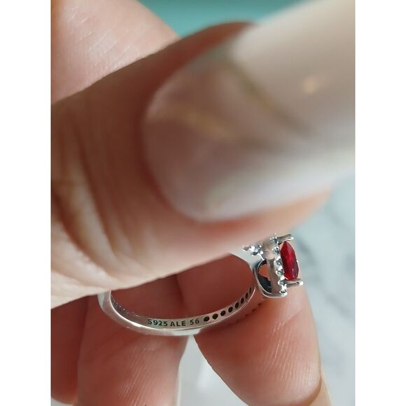 Pandora Elevated Red Heart Ring Sterling Silver Size 7.5 Sparkling Pave Crystal - Picture 10 of 13